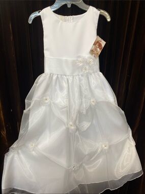White Floral-Accent Girls' Formal Dress